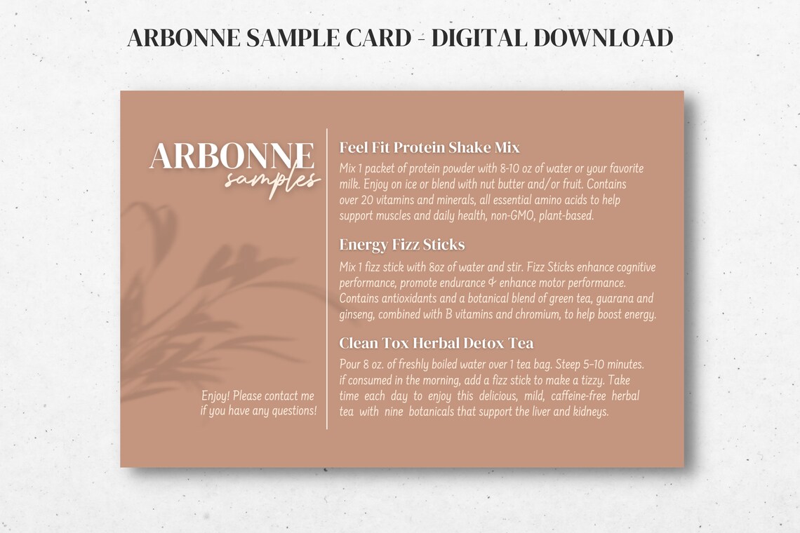 Arbonne | Sample Card | Digital Download ONLY | Download + Print ...