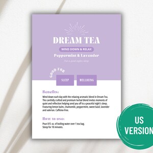 Voorbeeldkaart Arbonne Dream Tea | Digitaal bestand van 5 x 7 inch | ALLEEN digitale download | Downloaden en afdrukken 