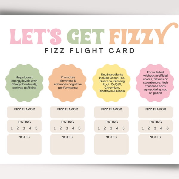 Arbonne Fizz Flight Card | 8.5x11 inch Digital file | Digital Download ONLY | Download + Print 