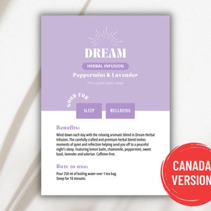 Voorbeeldkaart Arbonne Dream Tea - Canadese versie | Digitaal bestand van 5 x 7 inch | ALLEEN digitale download | Downloaden en afdrukken 