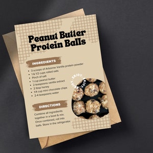 Recette de boules protéinées Arbonne | Fichier numérique de 5 x 7 pouces | Téléchargement numérique UNIQUEMENT | Télécharger + Imprimer 