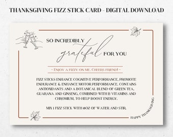 Grateful Thanksgiving Card | Arbonne Sample Card | Fizz Stick | Digital Download ONLY