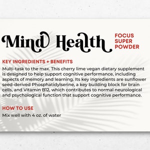 Voorbeeldkaart Arbonne Mind Health | Digitaal bestand van 4 x 6 inch | ALLEEN digitale download | Downloaden en afdrukken 