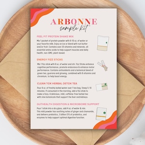 Voorbeeldkaart Arbonne Nutrition | ALLEEN digitale download, 5 x 7 inch | Amerikaanse versie (eiwit, bruisstick, detoxthee, darmgezondheid)
