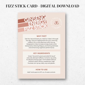 Voorbeeldkaart Arbonne Fizz Stick | 5 x 7 inch | ALLEEN digitale download | Downloaden en afdrukken