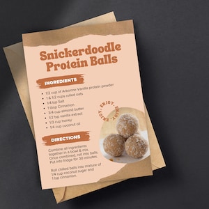 Carte recette de boules protéinées Arbonne Snickerdoodle | Fichier numérique de 5 x 7 pouces | Téléchargement numérique UNIQUEMENT | Télécharger + Imprimer 