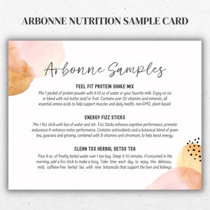 Voorbeeldkaart Arbonne Nutrition | 5,5 x 4,25 inch | ALLEEN digitale download | Downloaden en afdrukken (eiwitten, bruissticks, detoxthee)