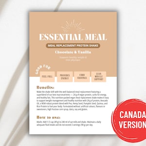 Proefkaart Arbonne Essential Meal - CANADA-versie | Digitaal bestand van 5 x 7 inch | ALLEEN digitale download | Downloaden en afdrukken 