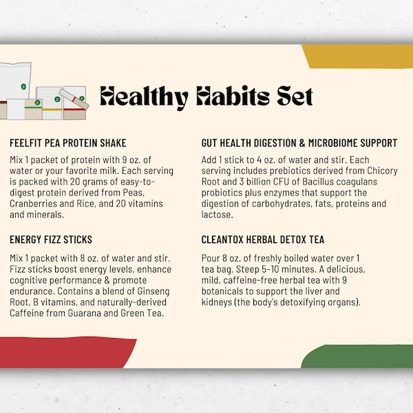 Arbonne Healthy Habits Set Sample Card | 6x4 inch Digital file | Digital Download ONLY | Download + Print 