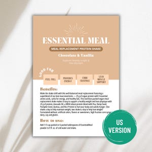 Arbonne Essential Meal Proteïnekaart 25 g | Digitaal bestand van 5 x 7 inch | ALLEEN digitale download | Downloaden en afdrukken 