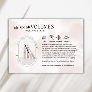 Máscara de pestañas Arbonne Speak Volumes / Tarjeta 5x7 / Solo descarga digital
