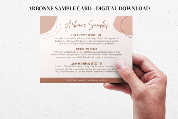 Arbonne Nutrition Sample Card | Digital Download ONLY | Download + Print (Protein, Fizz Sticks, Detox Tea)
