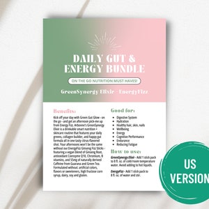 Pack intestin et énergie du jour | GreenSynergy Elixir et Energy Fizz - Version US | Carte de 5 x 7 pouces | Téléchargement numérique uniquement
