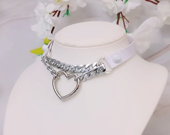 Martingale chain collar choker with thick heart ring kawaii cute pastel goth alternative black festival fashion