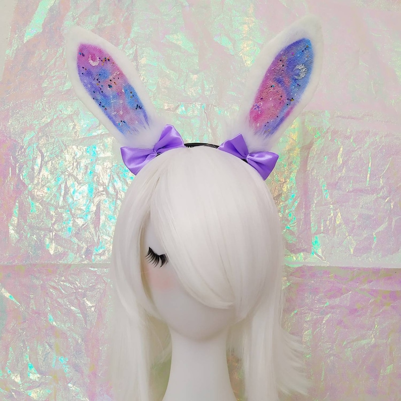 Light pastel glaxy rabbit ears kawaii fashion cosplay costume alternative grunge harajuku Neko kitten fairy kei cute pastel goth