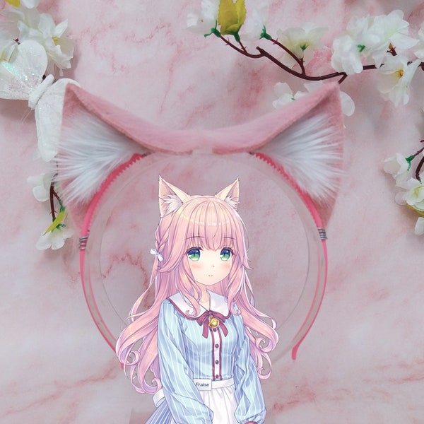 Bright pink Fraise cosplay ears from Nekopara costume head piece cat ears neko kemonomimi