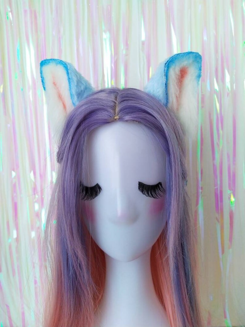 Pastel baby blue faux fur cat ears kawaii fashion cosplay Pastel baby blue faux fur cat ears kawaii fashion cosplay
