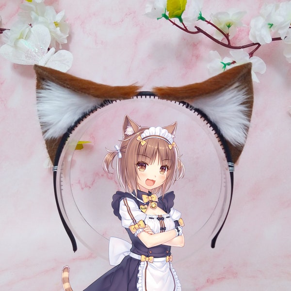 Oreilles de cosplay Azuki marron vif de Nekopara costume tête pièce oreilles de chat neko kemonomimi