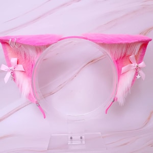 Pink Medium Cat ears with crystals and giant strawberry kawaii cute kitten play cosplay