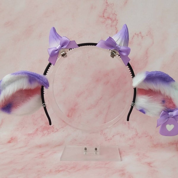 Fluffy kawaii purple cow ears with detachable horns and cow tag kawaii cute kitten cosplay