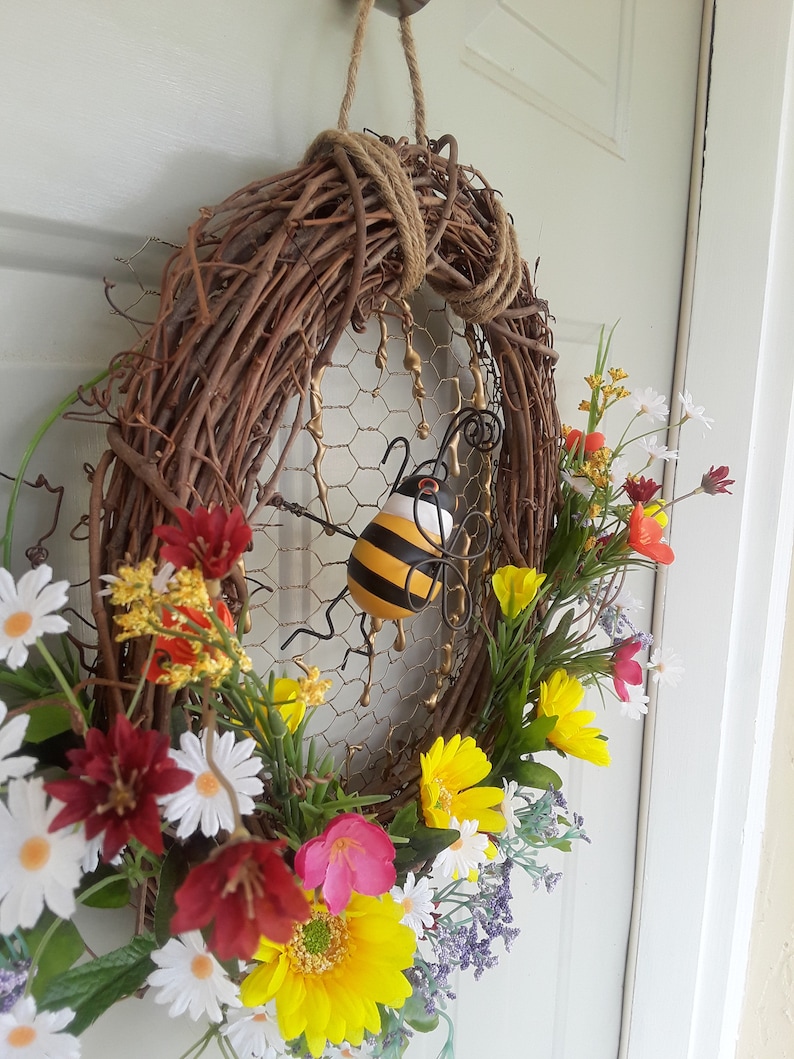 Honey Bee Wreath Wildflower Wreath All Year Round Wreath Etsy