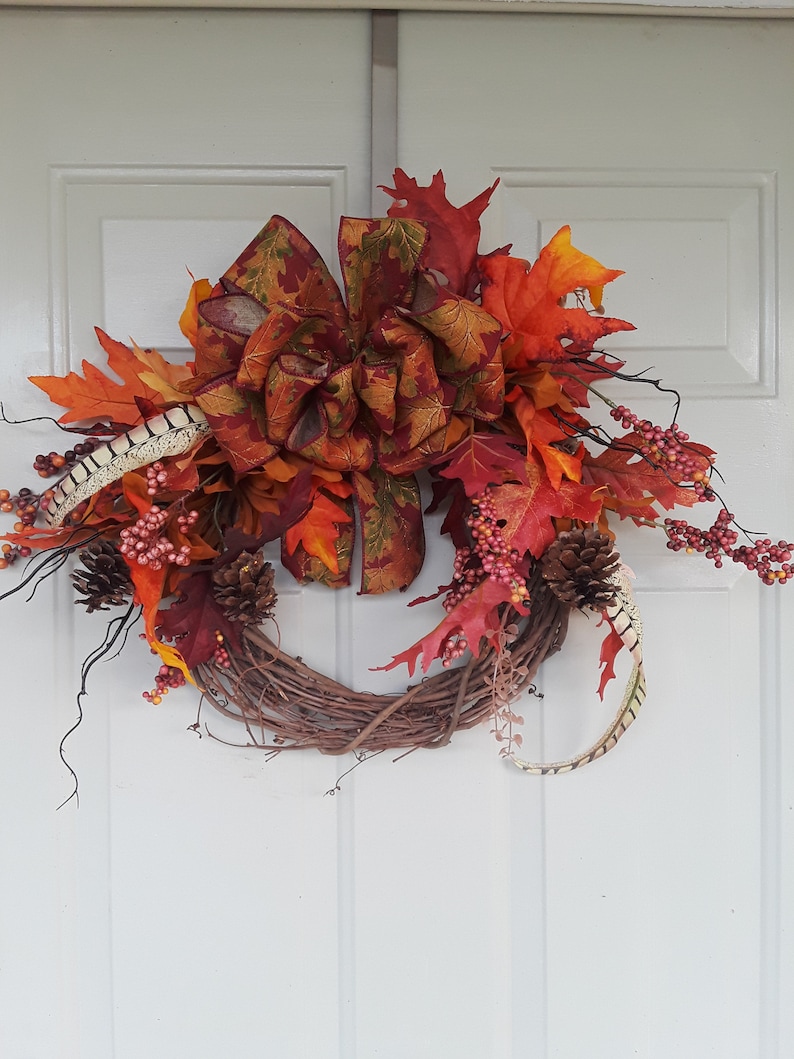 Fall Leaves Wreath Wreath With Bow Fall Decor Half Wreath Etsy