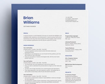 Modern Resume Template for Microsoft Word & Mac Pages with Cover Letter | Software Engineer Resume Template | Developer Resume Template