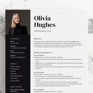 Plantilla de CV elegante para Microsoft Word y Mac con carta de presentación, plantilla de CV con foto, CV moderno y plantilla de CV.