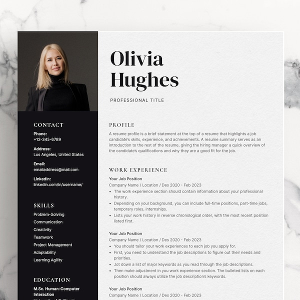 Elegant Resume Template for Microsoft Word & Mac Pages with Cover Letter | Resume template with Photo | Modern Resume | CV Template