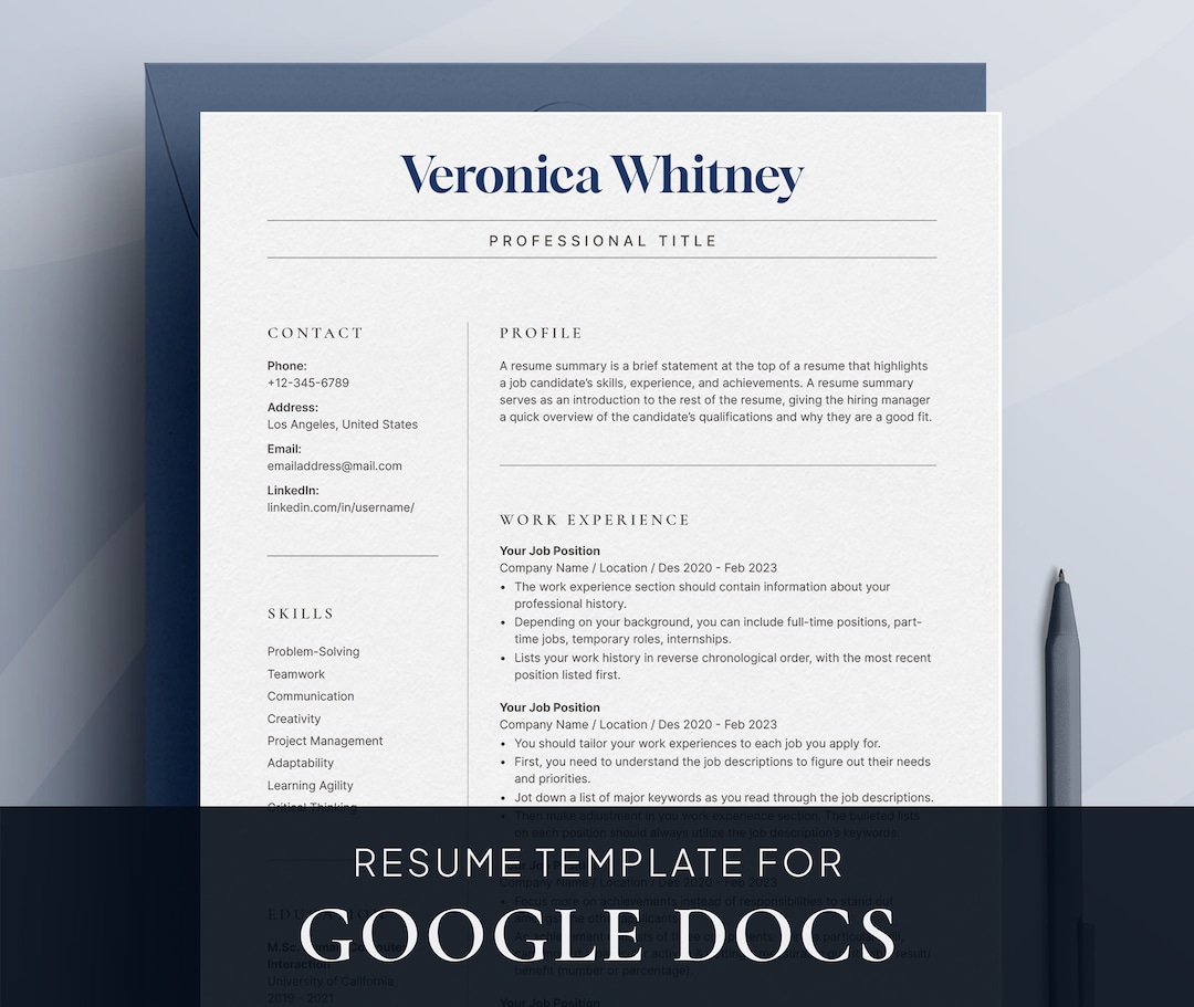 Modern Resume Template for Google Docs With Cover Letter | CV Template ...