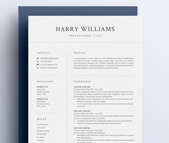 Professional Resume Template for Microsoft Word & Mac Pages with Cover Letter | Modern Executive Resume | CV Template | Minimalist Resume
