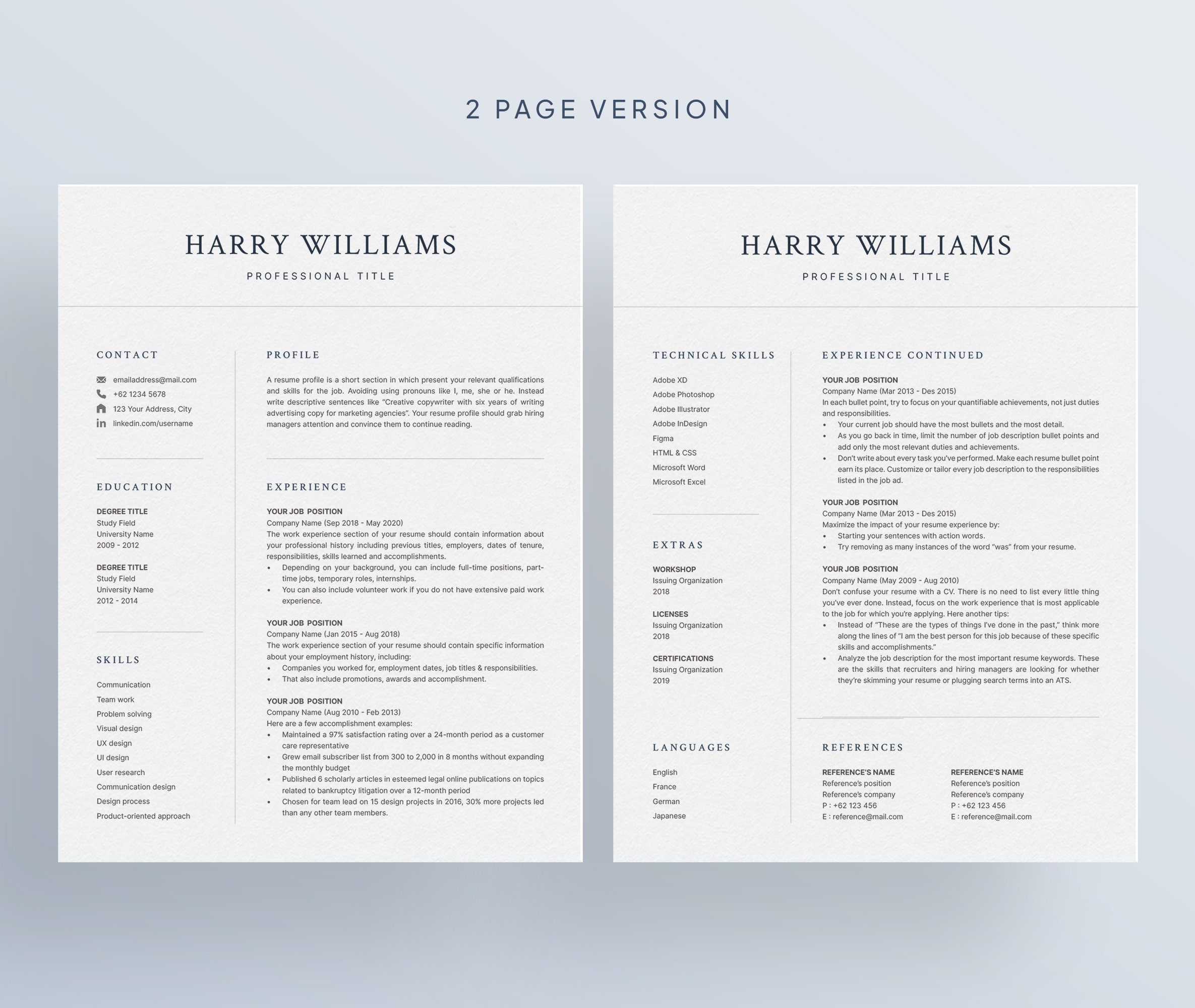 Professional Resume Template for Microsoft Word & Mac Pages With Cover ...