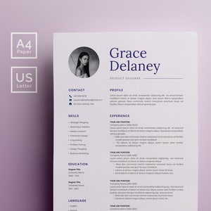 Plantilla de currículum profesional Microsoft Word con carta de presentación / Plantilla de CV Word / Plantilla de currículum Word / Lebenslaufvorlage / Modle cv
