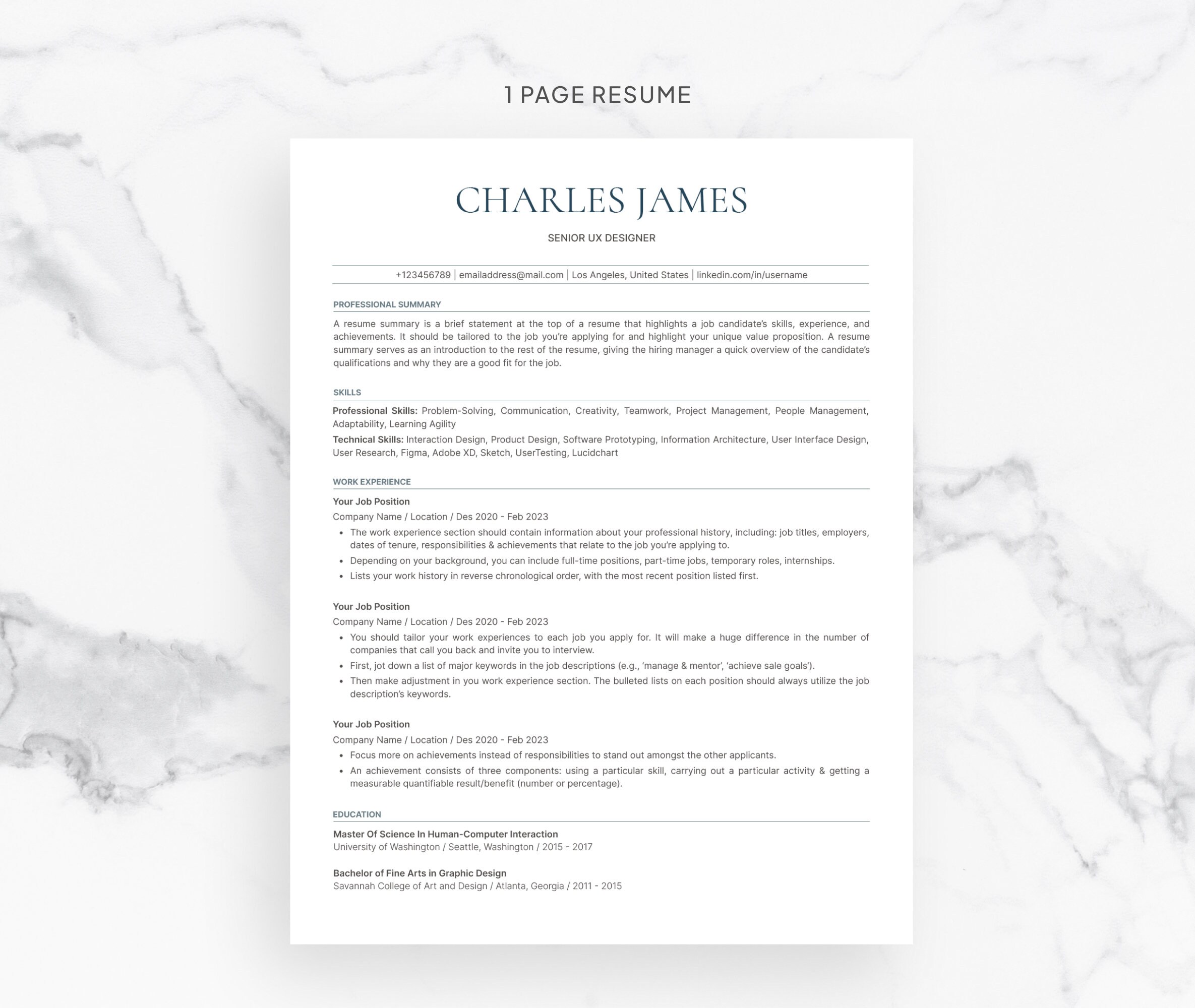 ATS Resume Template for Microsoft Word Mac Pages Google Docs With