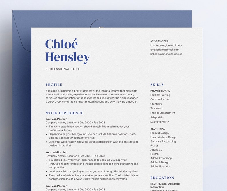 Professional Resume Template Microsoft Word With Cover Letter | Instant ...