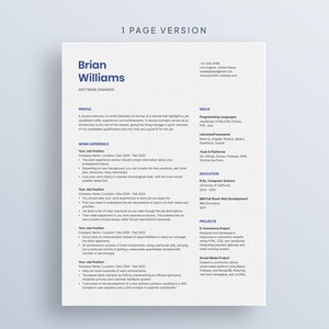 Modern Resume Template for Microsoft Word & Mac Pages With Cover Letter ...