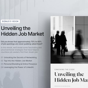 May include: A black and white image of a city street with people walking. The text "Unveiling the Hidden Job Market" is displayed in large, bold letters at the bottom of the image.