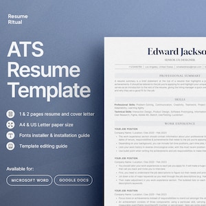 ATS Resume Template for Microsoft Word & Google Docs with Cover Letter | ATS Friendly Resume | Professional Resume Template | ATS Compatible