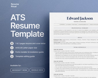 ATS Resume Template for Microsoft Word & Google Docs with Cover Letter | ATS Friendly Resume | Professional Resume Template | ATS Compatible