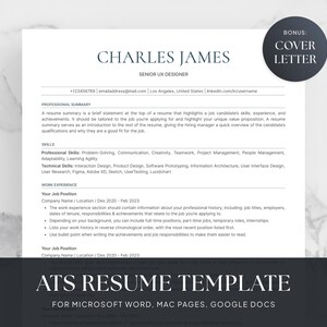 ATS Resume Template for Microsoft Word, Mac Pages & Google Docs with Cover Letter | ATS Friendly Resume Template | Clean Modern Resume