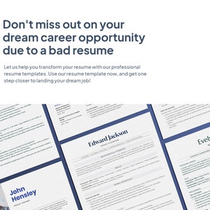 May include: A promotional image with the text "Don't miss out on your dream career opportunity due to a bad resume." The image also includes several resume templates with different layouts and designs, ready to be filled out.