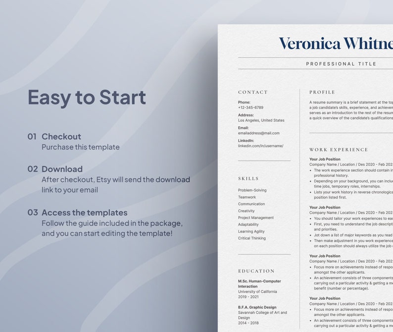 Modern Resume Template for Google Docs With Cover Letter | CV Template ...