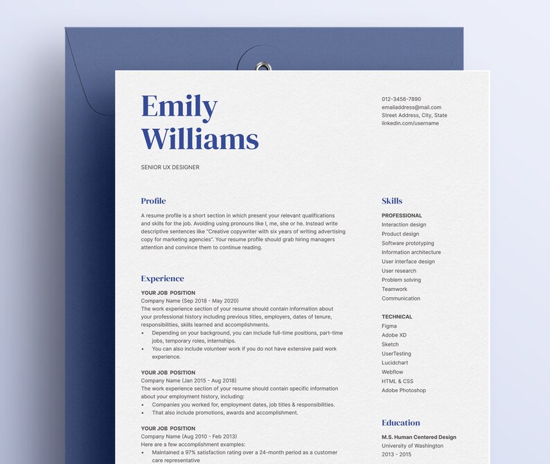 Professional Resume Template for Microsoft Word & Mac Pages - Etsy