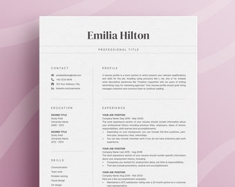 Plantilla de CV moderna: CV minimalista con carta de presentación (Microsoft Word y Mac Pages, descarga digital)