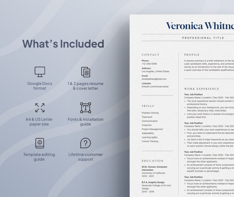Modern Resume Template for Google Docs With Cover Letter | CV Template ...
