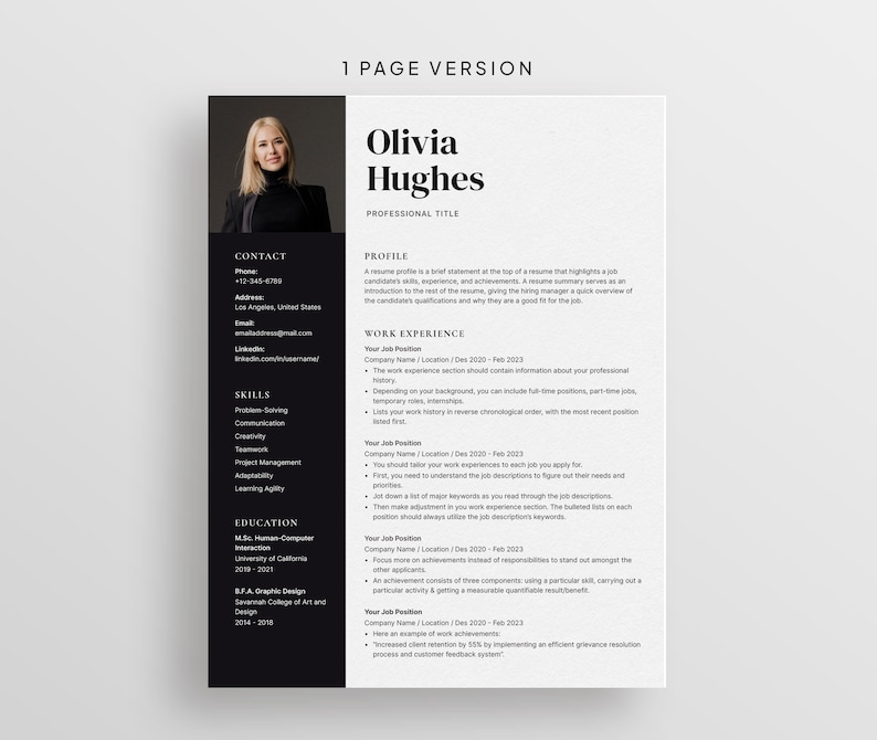 Elegant Resume Template for Microsoft Word & Mac Pages With Cover ...
