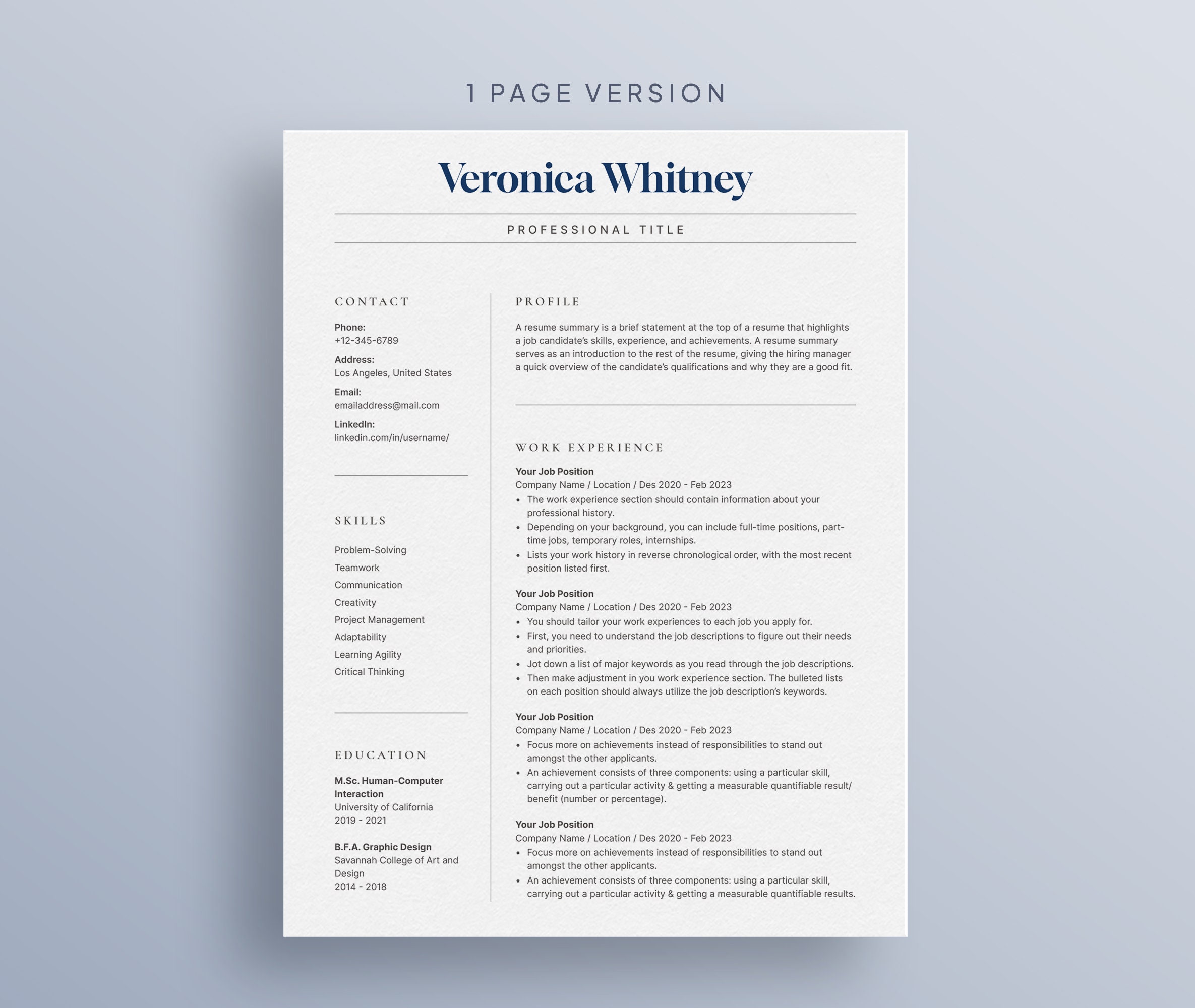 Modern Resume Template for Google Docs With Cover Letter | CV Template ...
