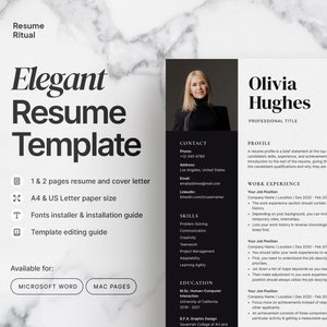 Plantilla de currículum elegante para Microsoft Word y páginas de Mac con carta de presentación / Plantilla de currículum con foto / Plantilla de currículum moderno / CV
