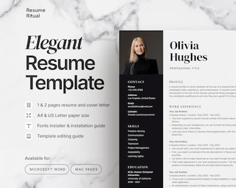 Elegant Resume Template with Cover Letter: Modern CV (Digital Download)
