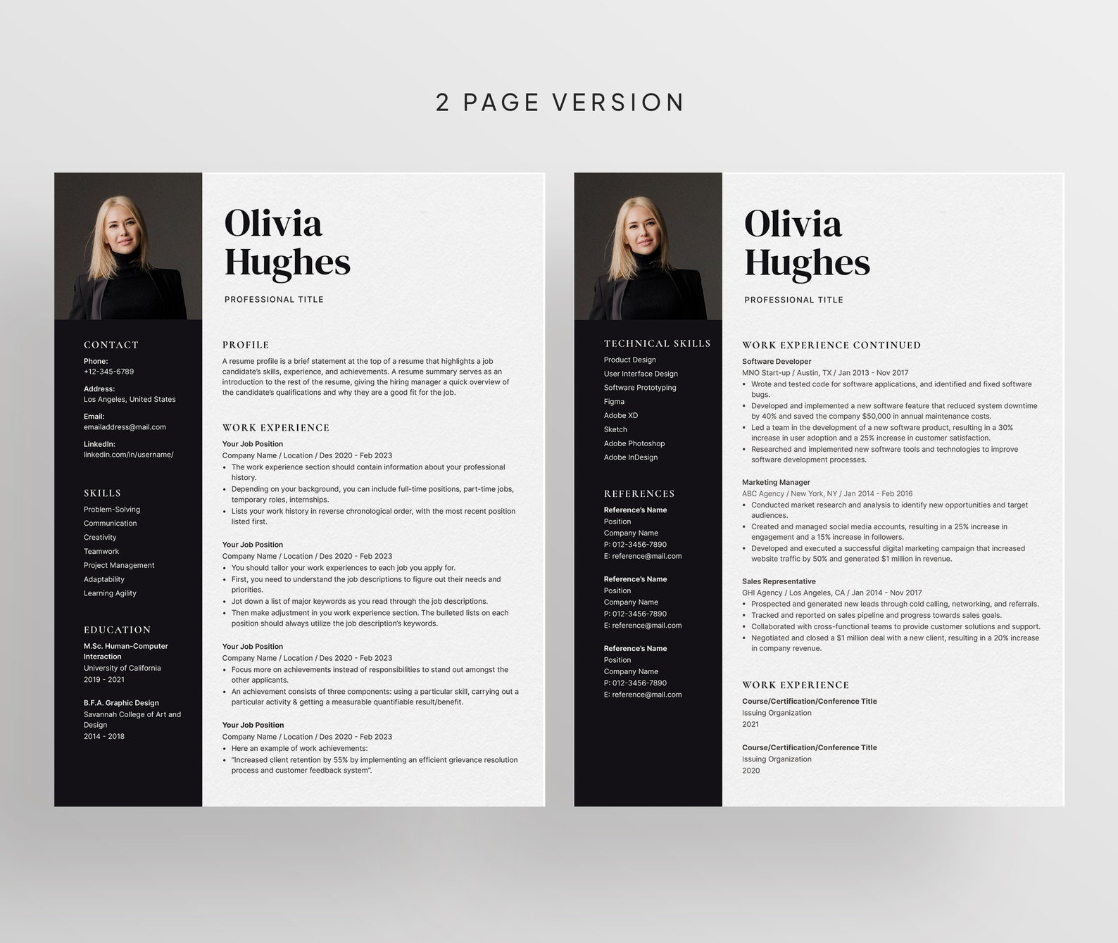 Elegant Resume Template for Microsoft Word & Mac Pages With Cover ...